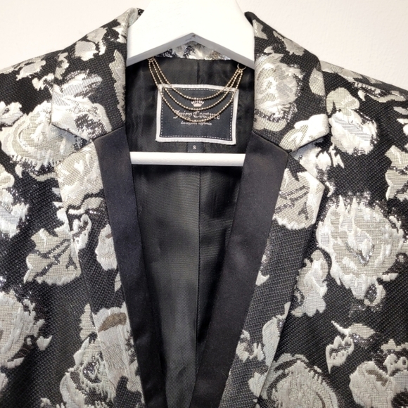 Juicy Couture Jacquard Floral Metallic Blazer Size 8 - Picture 7 of 15